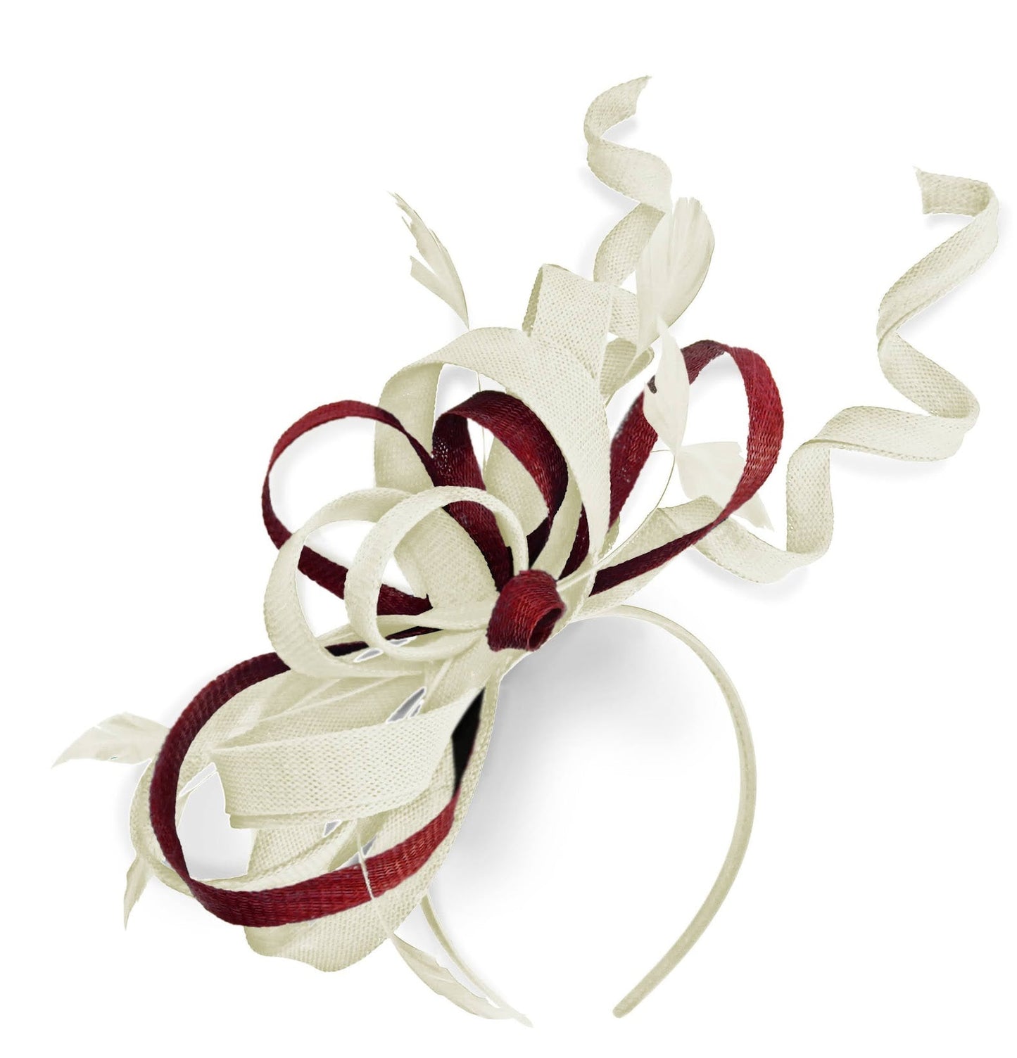 Caprilite Cream Ivory and Burgundy Wedding Swirl Fascinator Headband Alice Band Ascot Races Loop Net