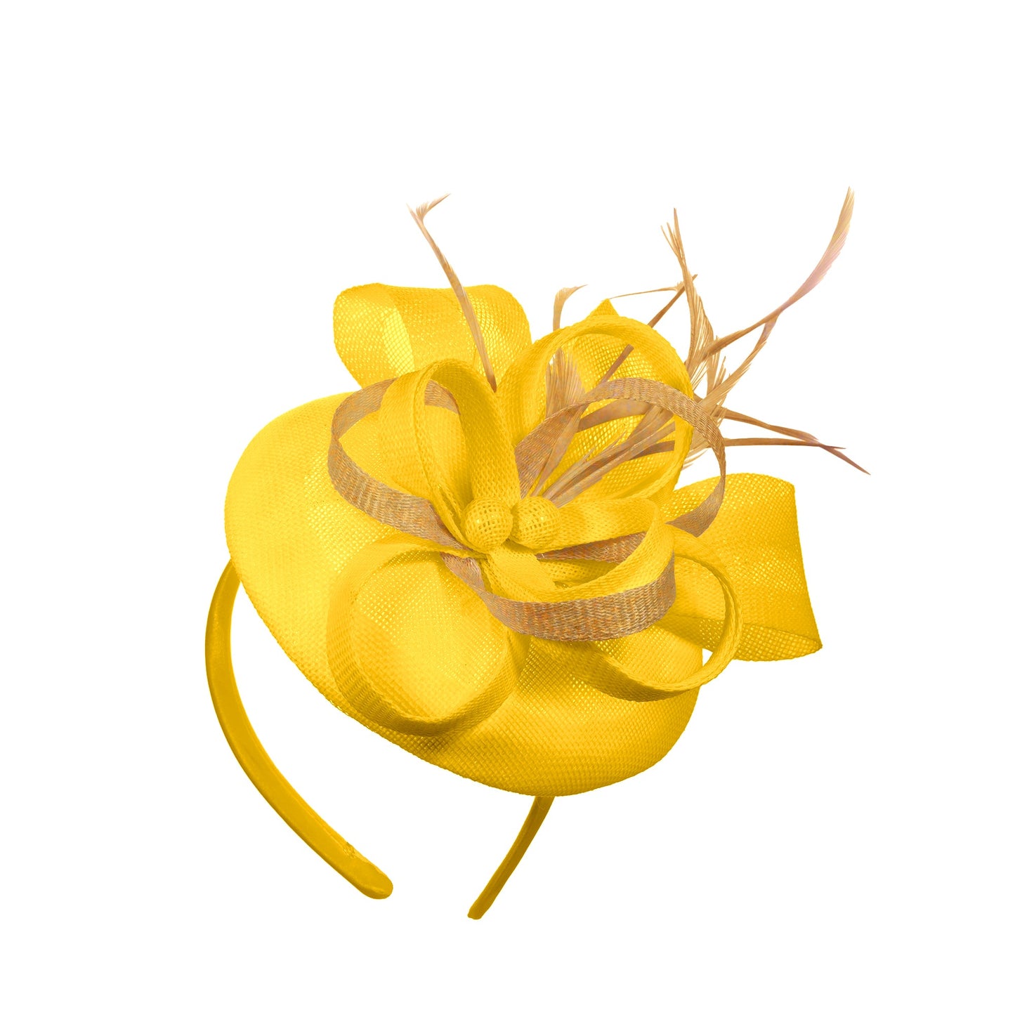 Yellow Gold Mix Round Pillbox Bow Sinamay Headband Fascinator Weddings Ascot Hatinator Races