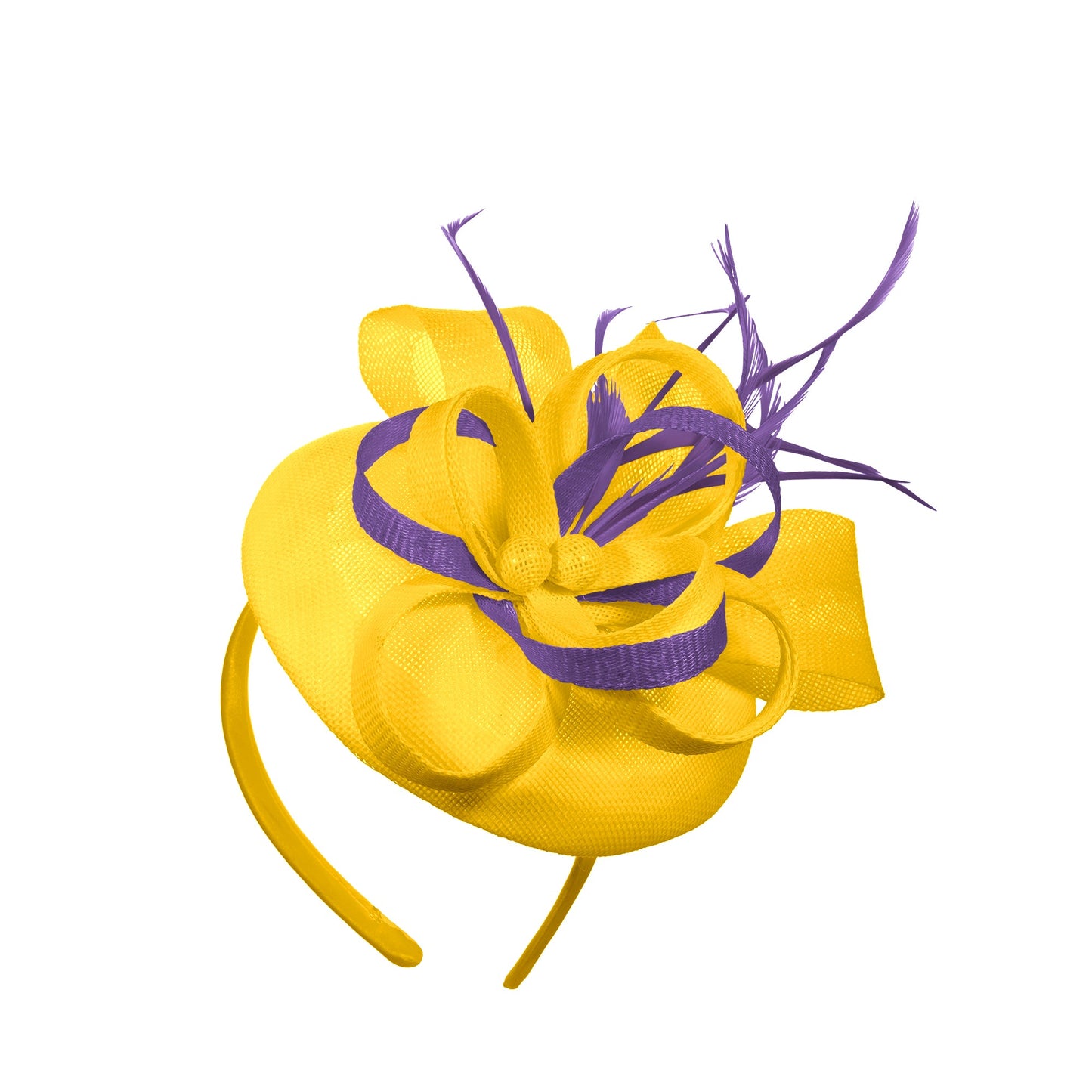 Yellow Purple Mix Round Pillbox Bow Sinamay Headband Fascinator Weddings Ascot Hatinator Races