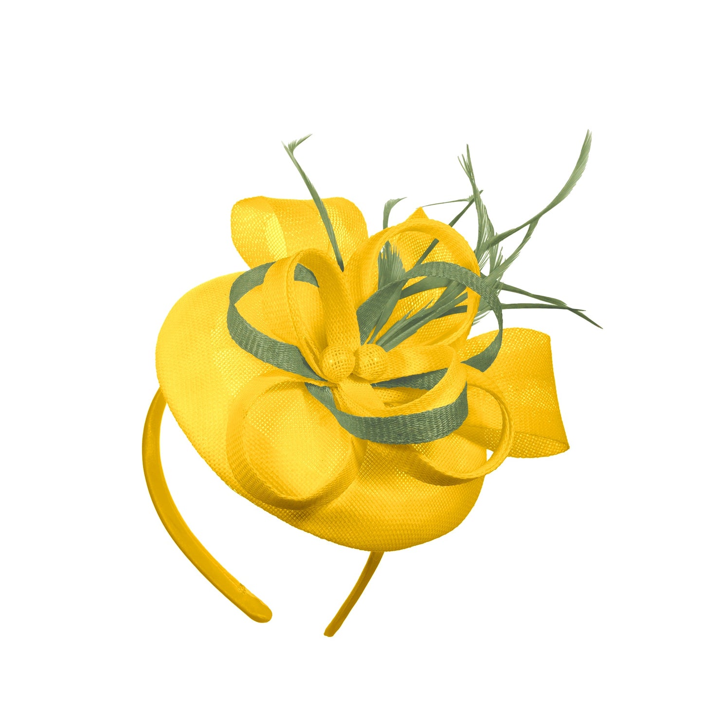 Yellow Sage Mix Round Pillbox Bow Sinamay Headband Fascinator Weddings Ascot Hatinator Races