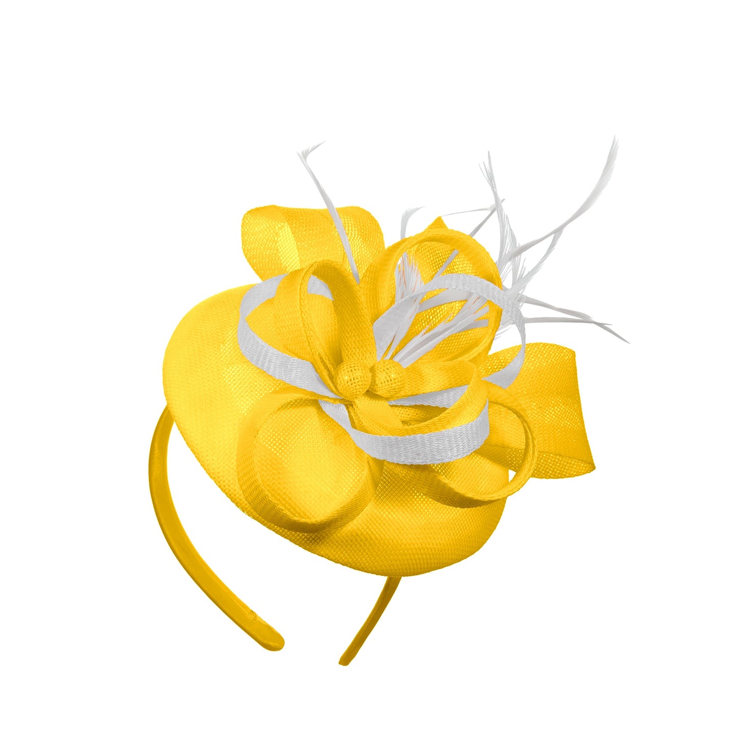 Yellow White Mix Round Pillbox Bow Sinamay Headband Fascinator Weddings Ascot Hatinator Races