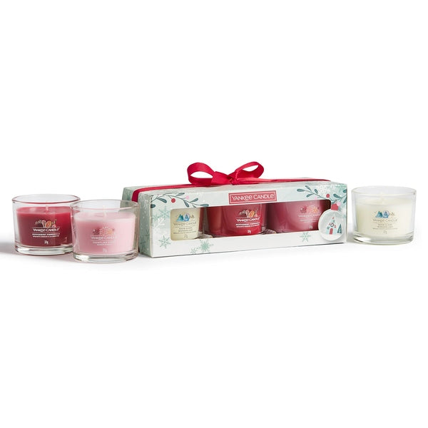 Yankee Candle Votive Candle Gift Set 37g Snow Globe Wonderland Candle + 37g Peppermint Pinwheels Candle + 37g Snowflake Kisses Candle