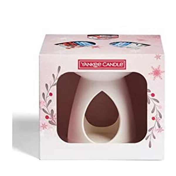 Yankee Candle Wax Melt Warmer Gift Set Ceramic Wax Melt Burner + 3 x 28g Wax Melts (Snow Globe Wonderland, Snowflake Kisses and Peppermint Pinwheels)