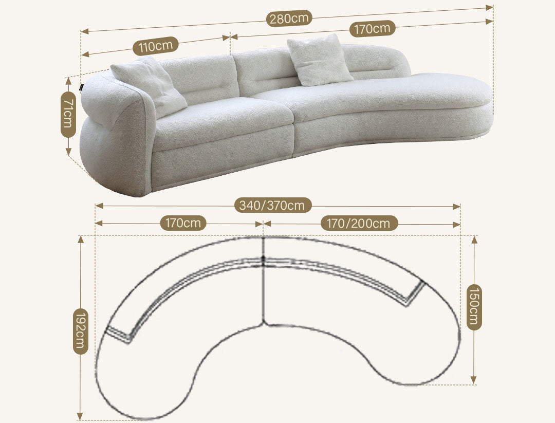Yannik Four Seater Curved Sofa, Green