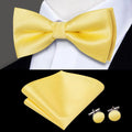Yellow Textured Silk Bow Tie - With Matching Cufflinks & Pocket Square