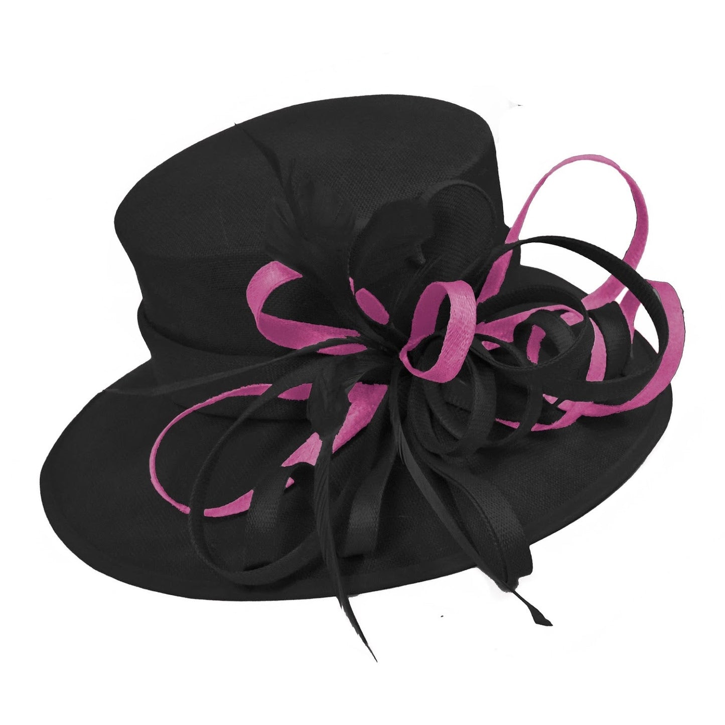 Black and Plum Magenta Large Queen Brim Hat Occasion Hatinator Fascinator Weddings Formal