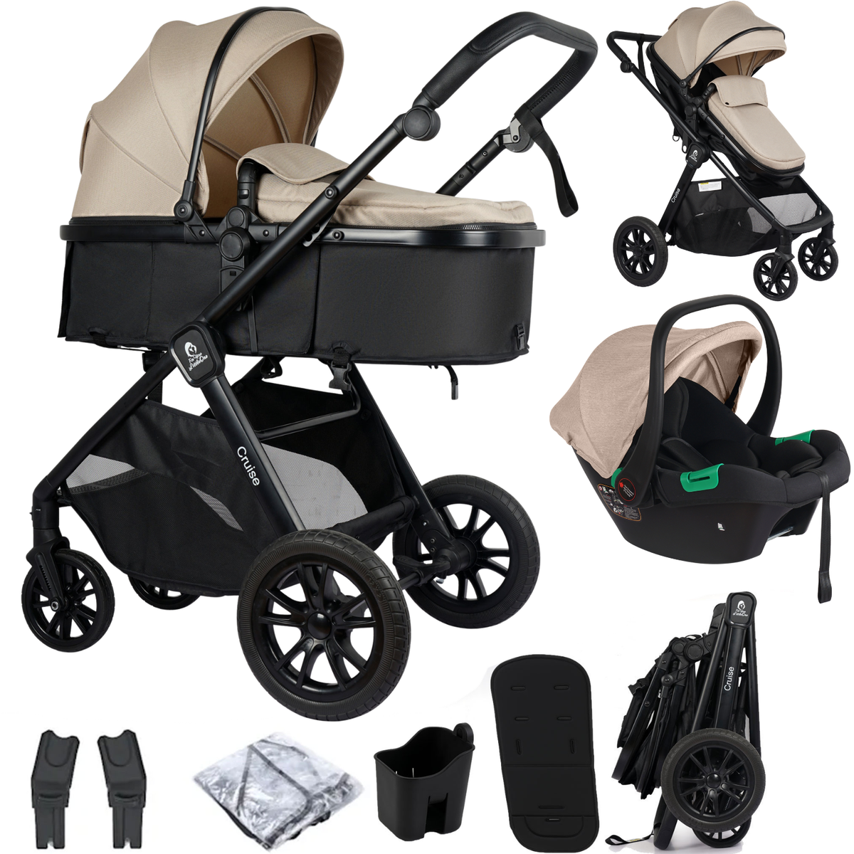 For Your Little One Cruise 3 In 1 Travel System With Car Seat - Dune Beige (Free Cupholder And Seat Liner Included!)