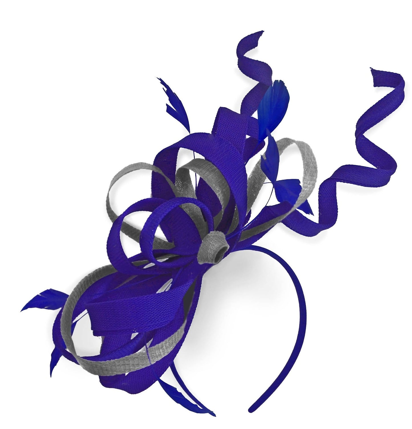 Caprilite Royal Blue and Silver Grey Wedding Swirl Fascinator Headband Alice Band Ascot Races Loop Net