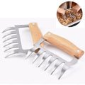 2 PCS Bear Claw Shaped stainless steel Barbecue Fork Chicken Shredded Wooden Handle  Anti-skid Creative Kitchen Fork Claw Meat Claw Splitter with (Wood color)