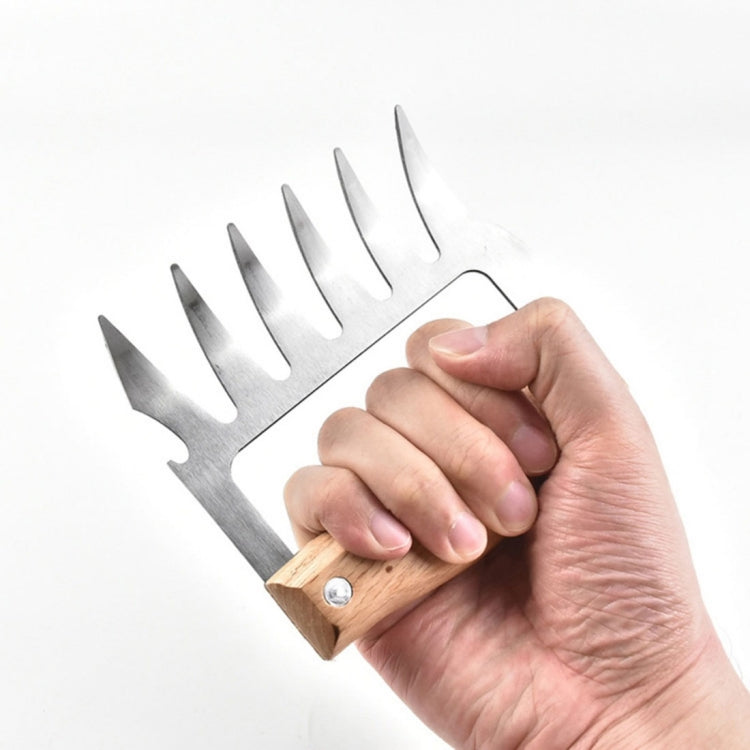 2 PCS Bear Claw Shaped stainless steel Barbecue Fork Chicken Shredded Wooden Handle  Anti-skid Creative Kitchen Fork Claw Meat Claw Splitter with (Wood color)