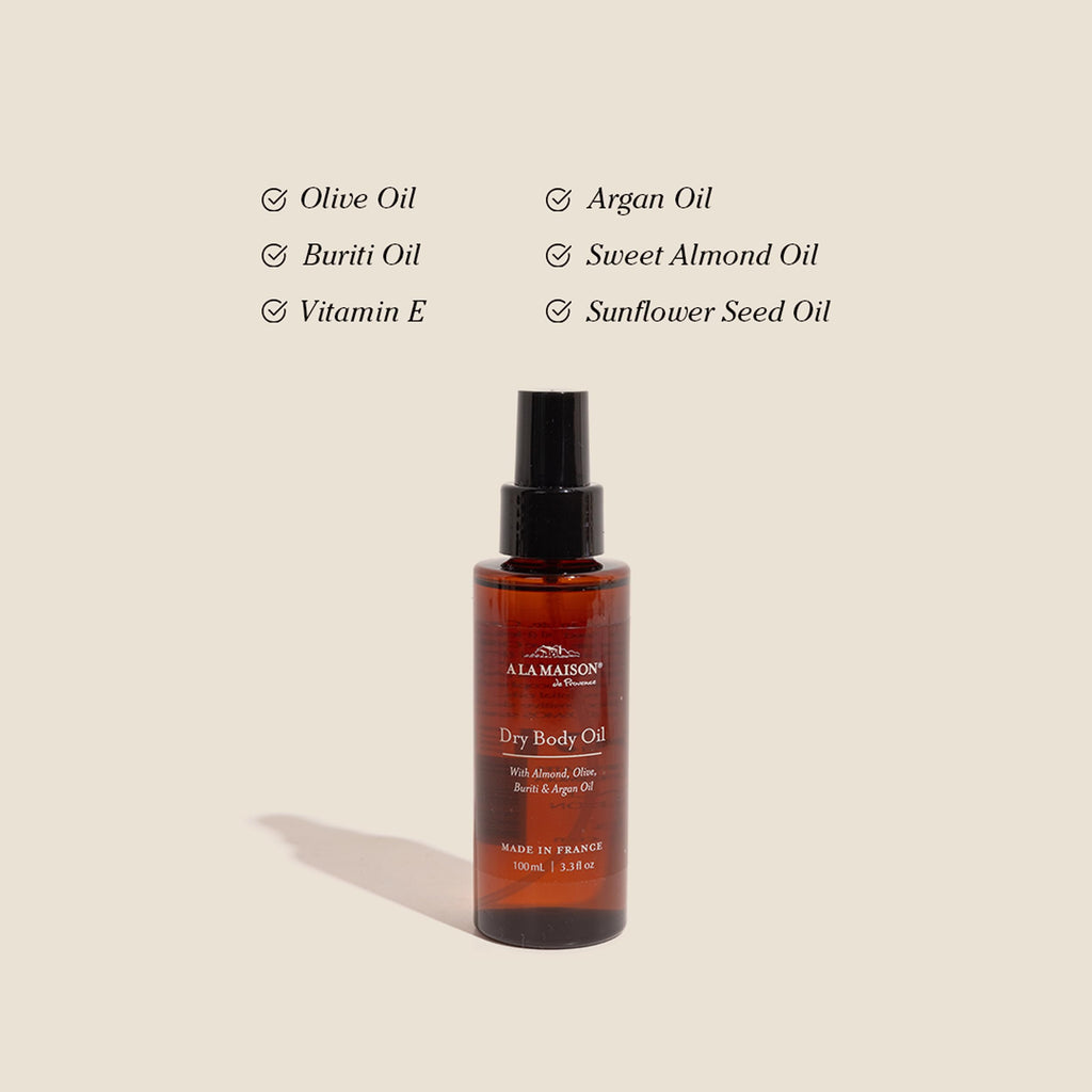 A LA MAISON Dry Body Oil Spray – Lightweight Argan, Sweet Almond & Buriti Oils | Made in France | Amber Collection
