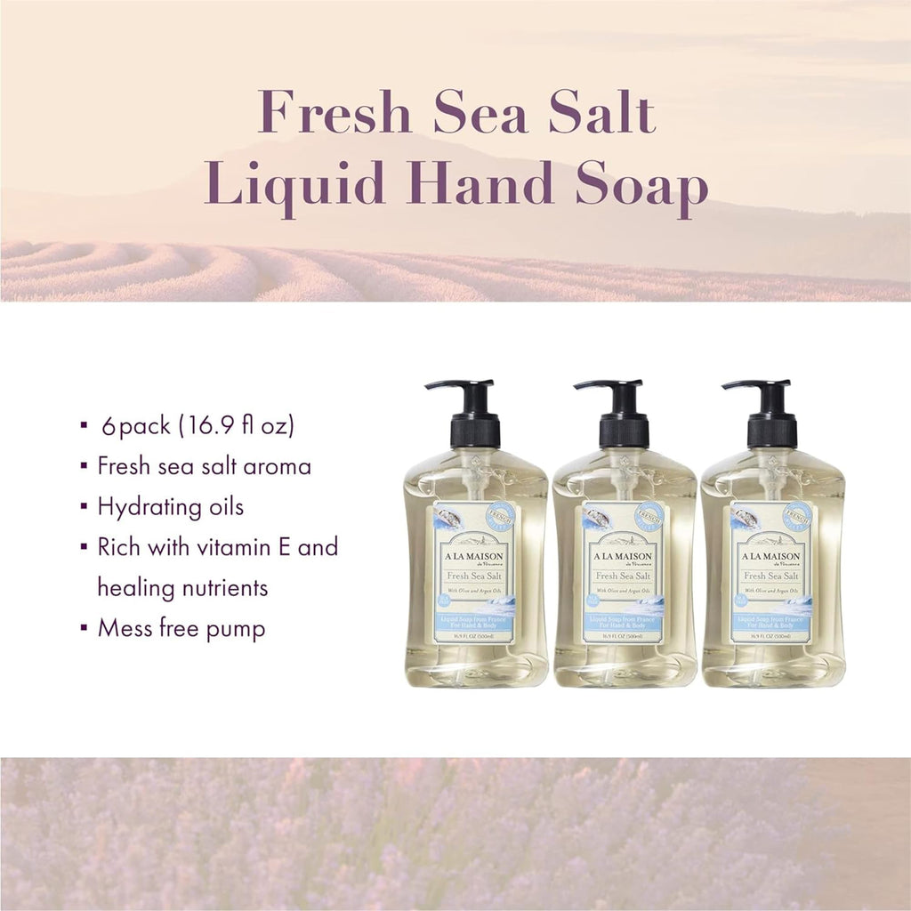 A LA MAISON French Liquid Hand Soap – Fresh Sea Salt (6-Pack, 16.9 oz) | Plant-Based, Vegan, Cruelty-Free