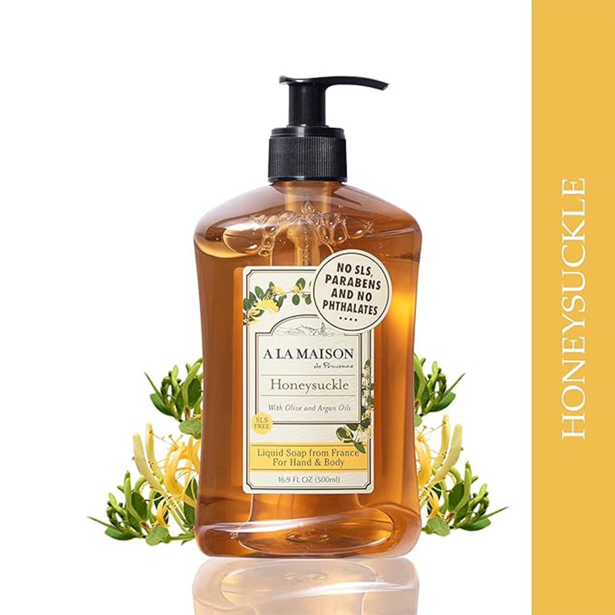 A LA MAISON Honeysuckle French Liquid Hand Soap – 16.9 oz (6-Pack) – Plant-Based, Vegan, Cruelty-Free