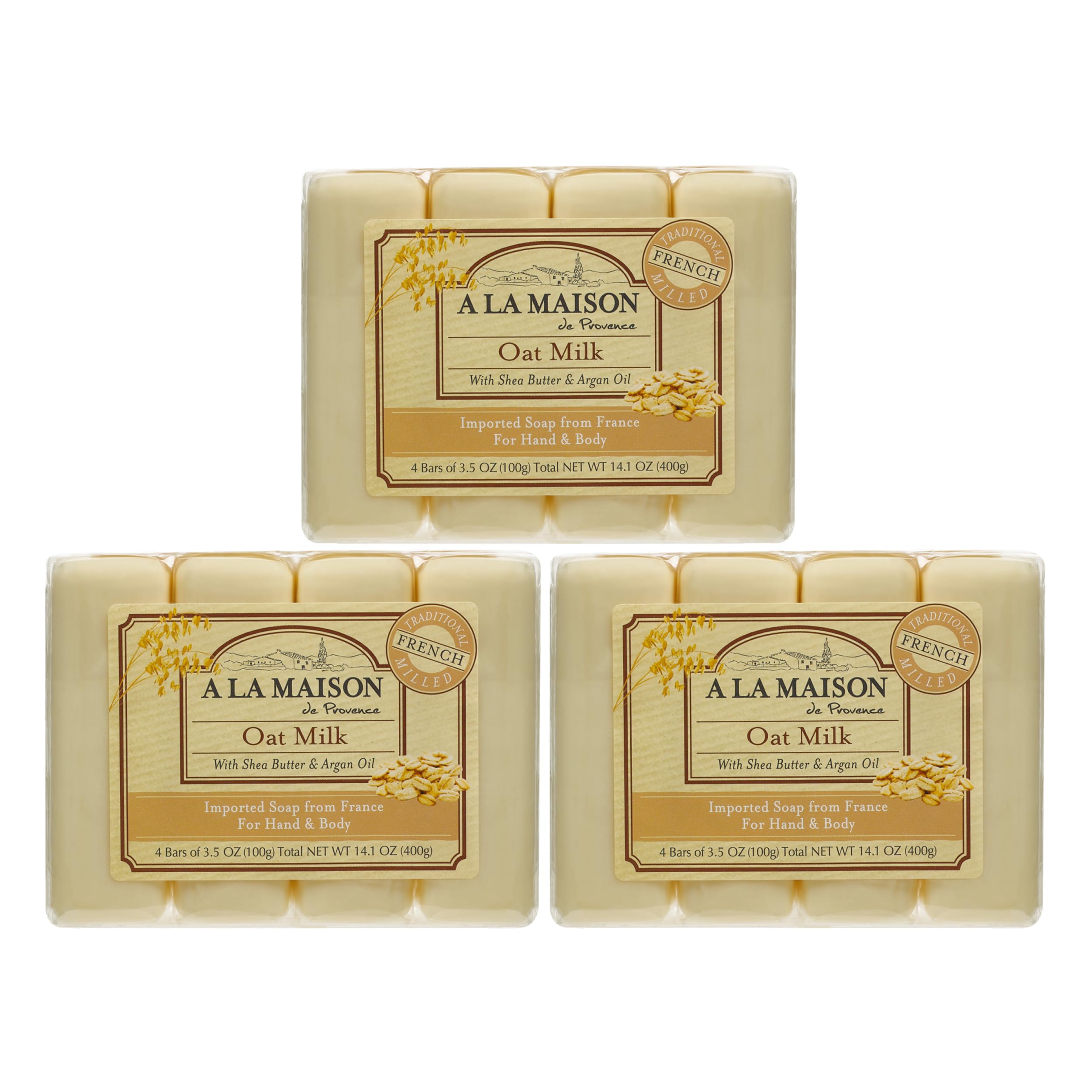 A LA MAISON Oat Milk Bar Soap – Triple Milled Natural Hand Soap, 12 Bars (3.5 oz each)
