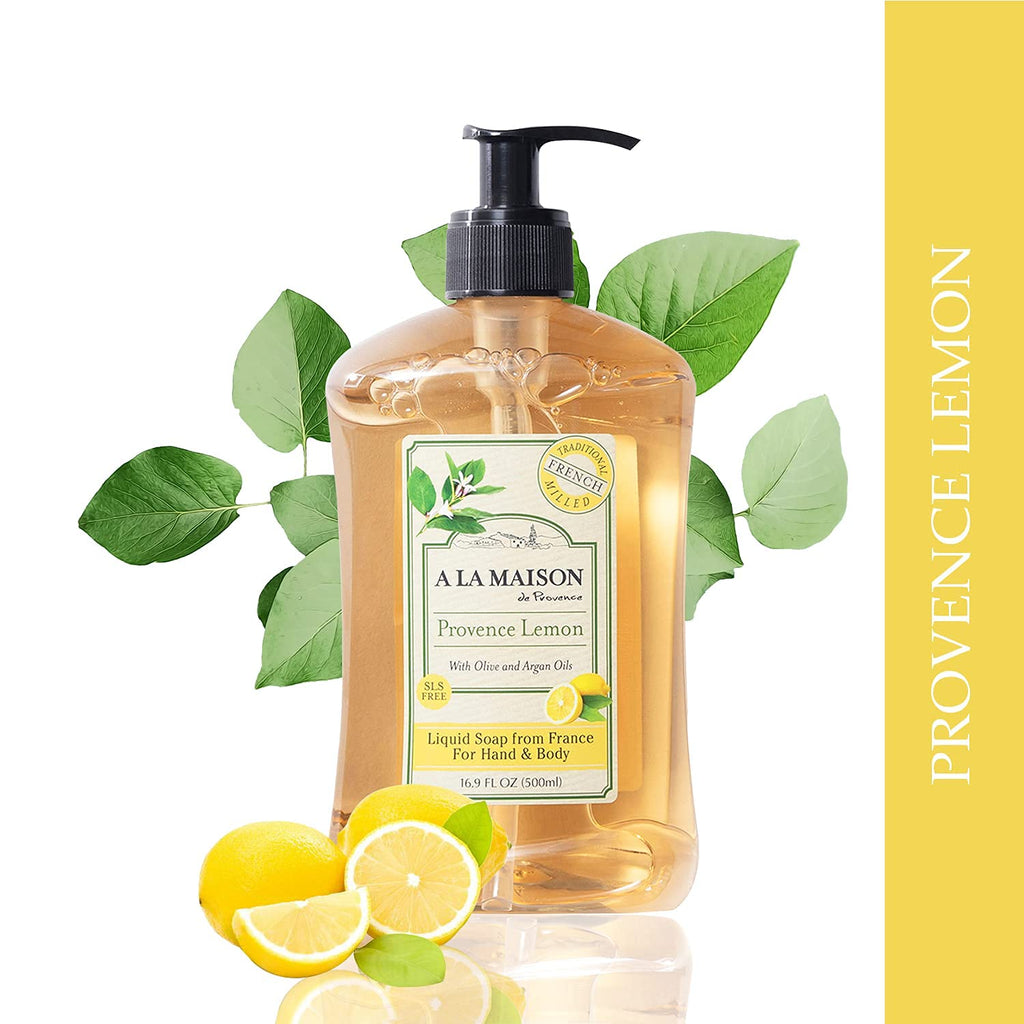 A LA MAISON Provence Lemon Liquid Hand Soap 16.9 oz (6 Pack) – Plant-Based, Vegan, Cruelty-Free, Alcohol & Paraben Free