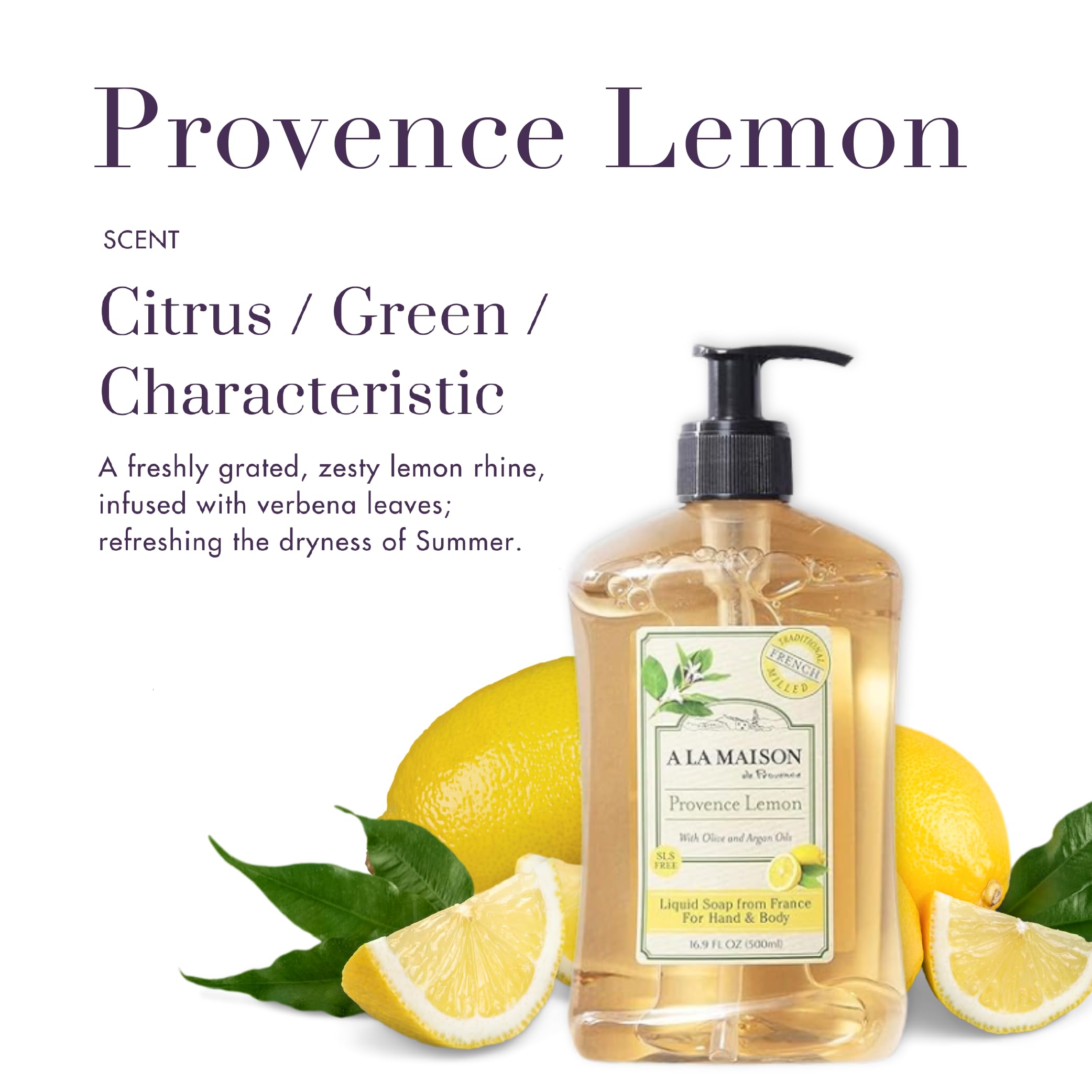 A LA MAISON Provence Lemon Hand Soap – Triple French Milled, 16.9 oz Bottle (2 Pack)