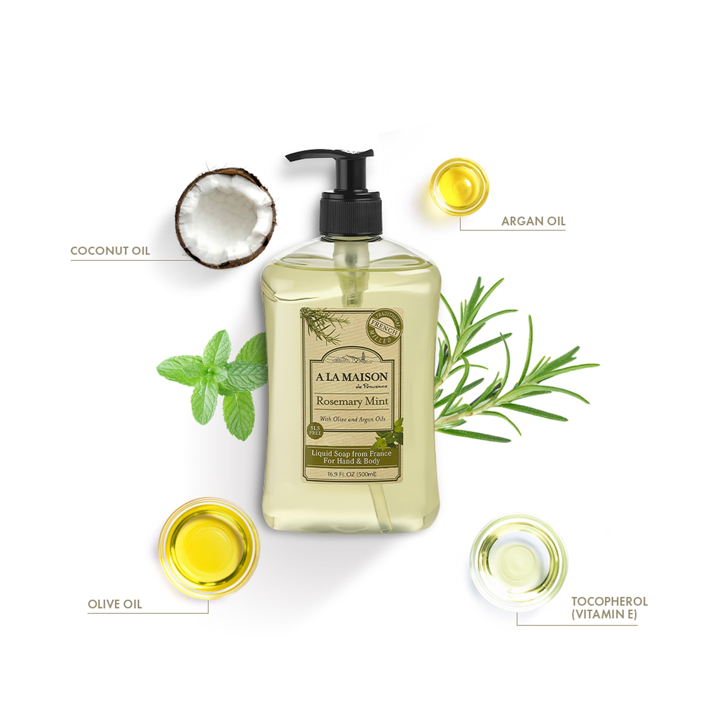 A LA MAISON Rosemary Mint French Liquid Hand Soap – 16.9 oz, 2 Pack | Plant-Based, Vegan & Cruelty-Free