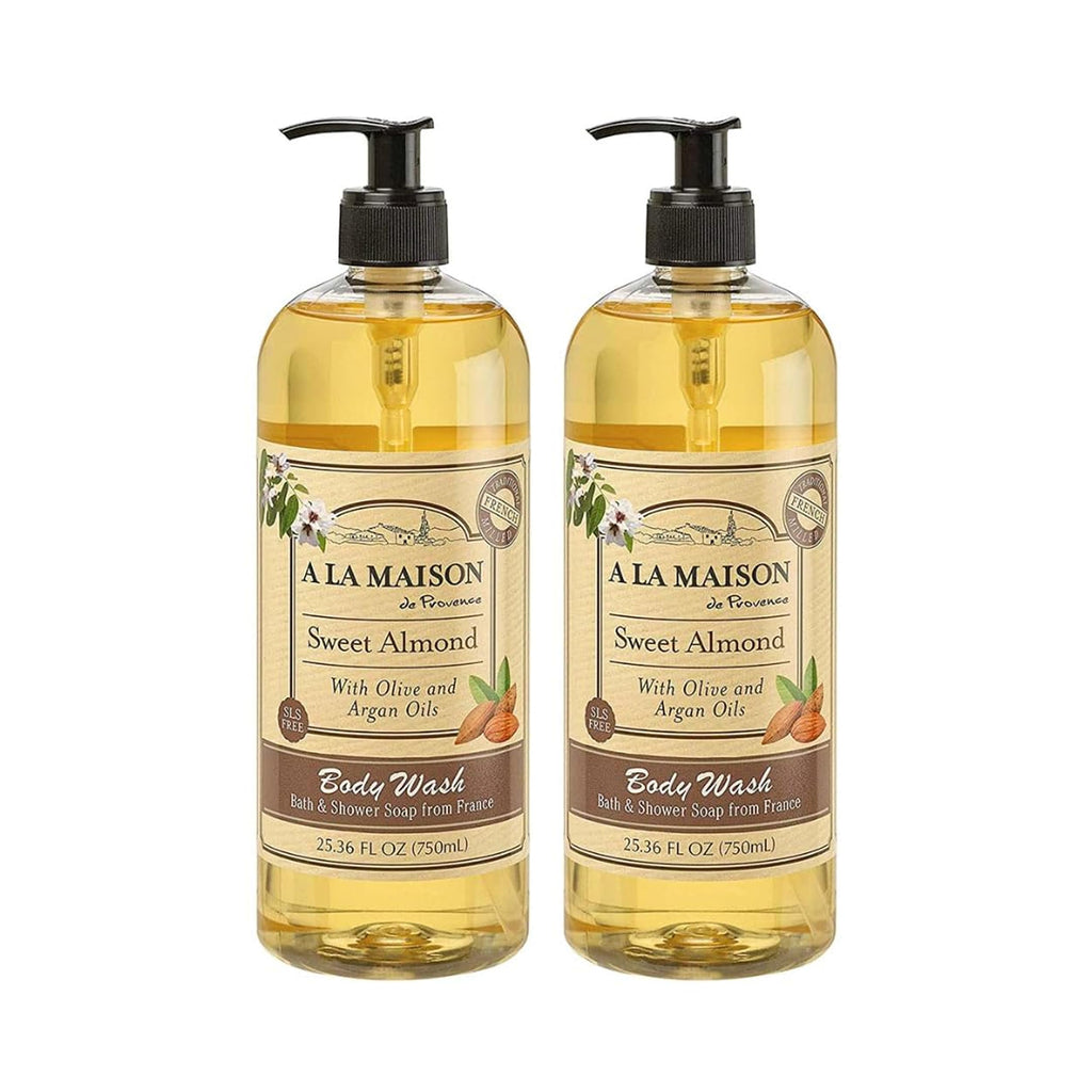 A LA MAISON French Hydrating Liquid Body Wash – Sweet Almond, 2 x 25.36 oz, Vegan & Biodegradable