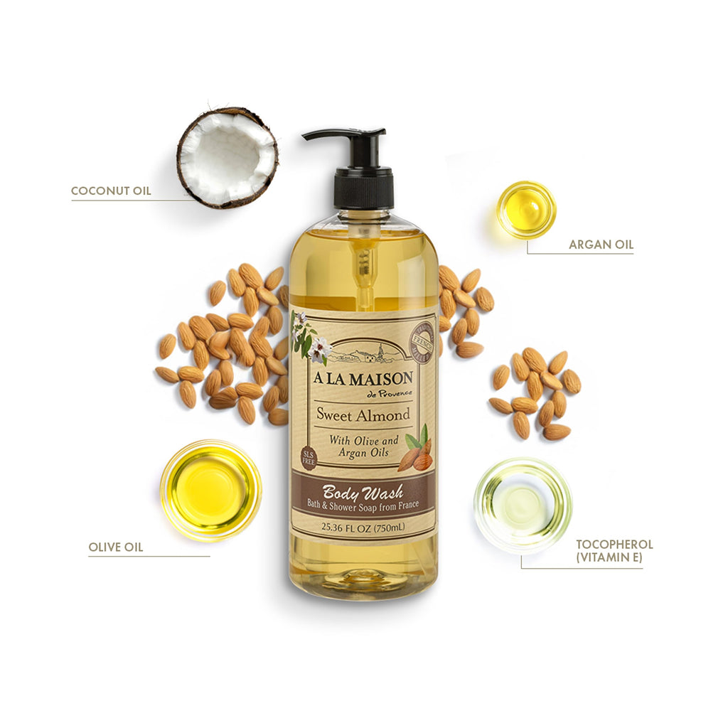 A LA MAISON French Hydrating Liquid Body Wash – Sweet Almond, 2 x 25.36 oz, Vegan & Biodegradable