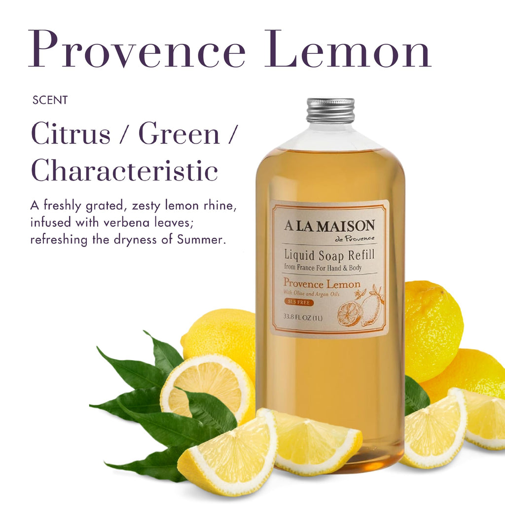 A LA MAISON Provence Lemon Hand Soap Refill – French Craft, Plant-Based, Biodegradable, 2 Pack