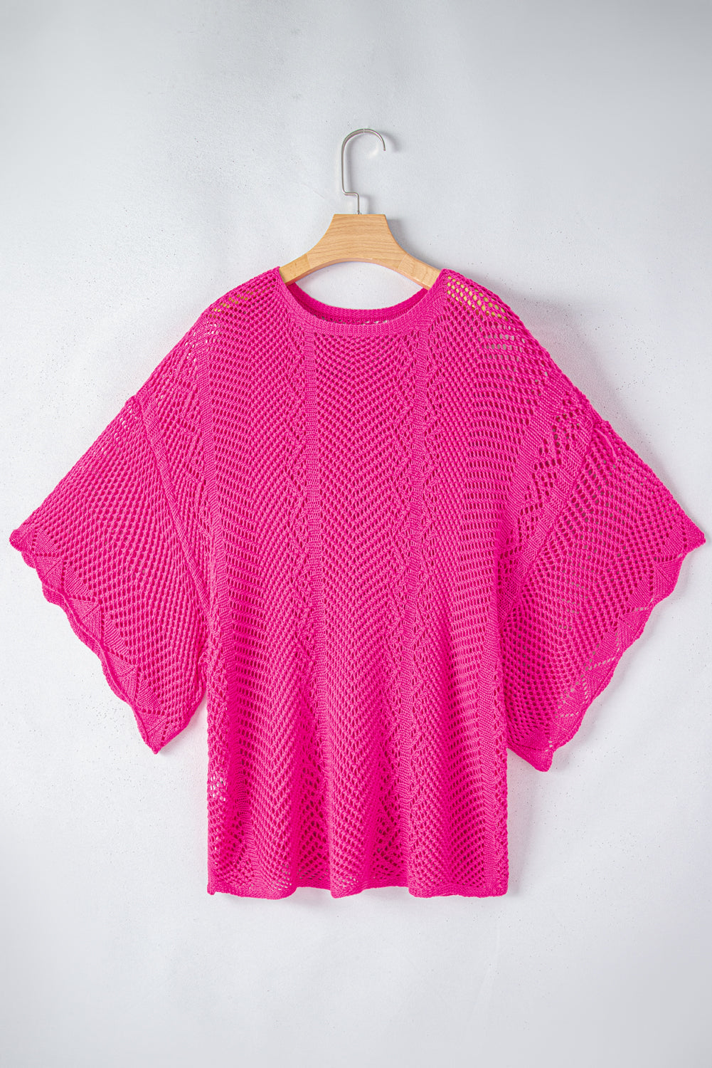 Pink Pointelle Knit Top Women UK | Scalloped Short Sleeve