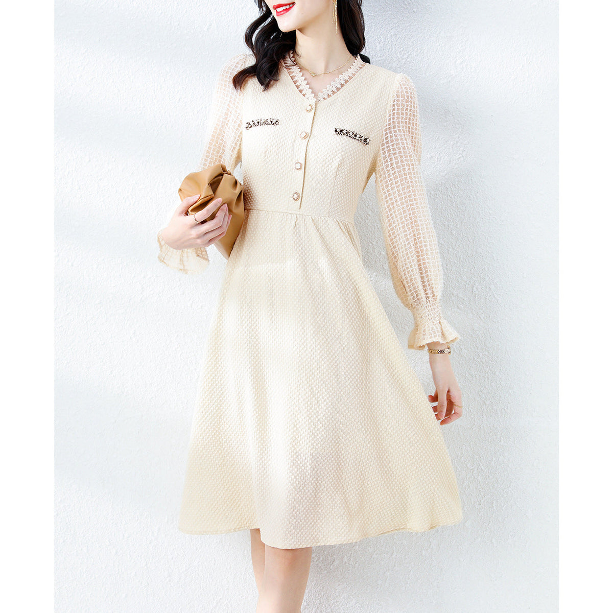 New Temperament Long Sleeve Dress Spring And Autumn Mid-length