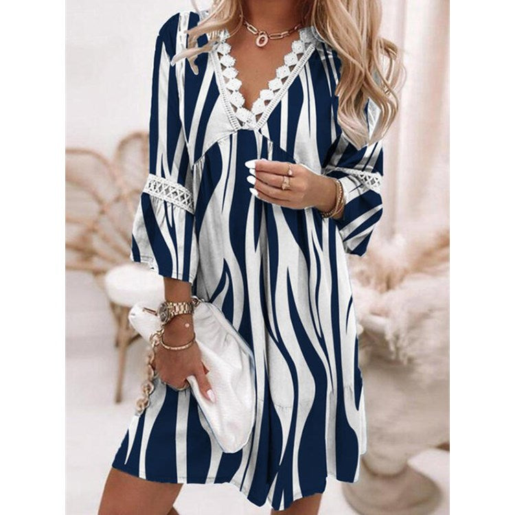 Women's Lace V-neck Patchwork Loose Casual Dress