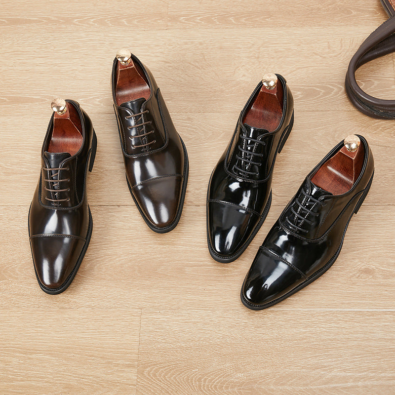 Patent Leather Three-joint Oxford Shoes Pointed Business Men's Soft Bottom