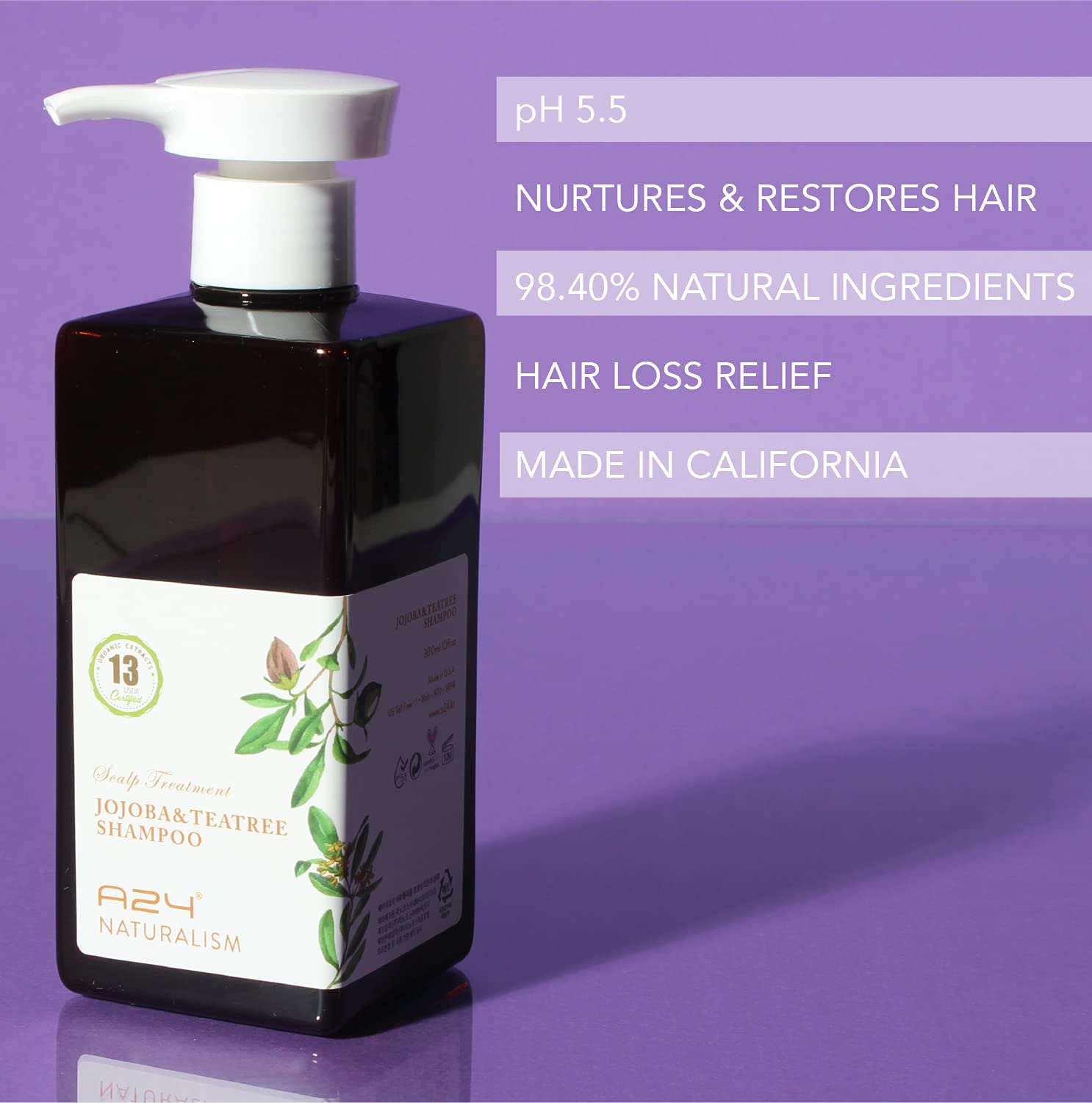 A24 Organic Jojoba & Tea Tree Shampoo | No Water Added, Cold-Pressed Aloe Vera