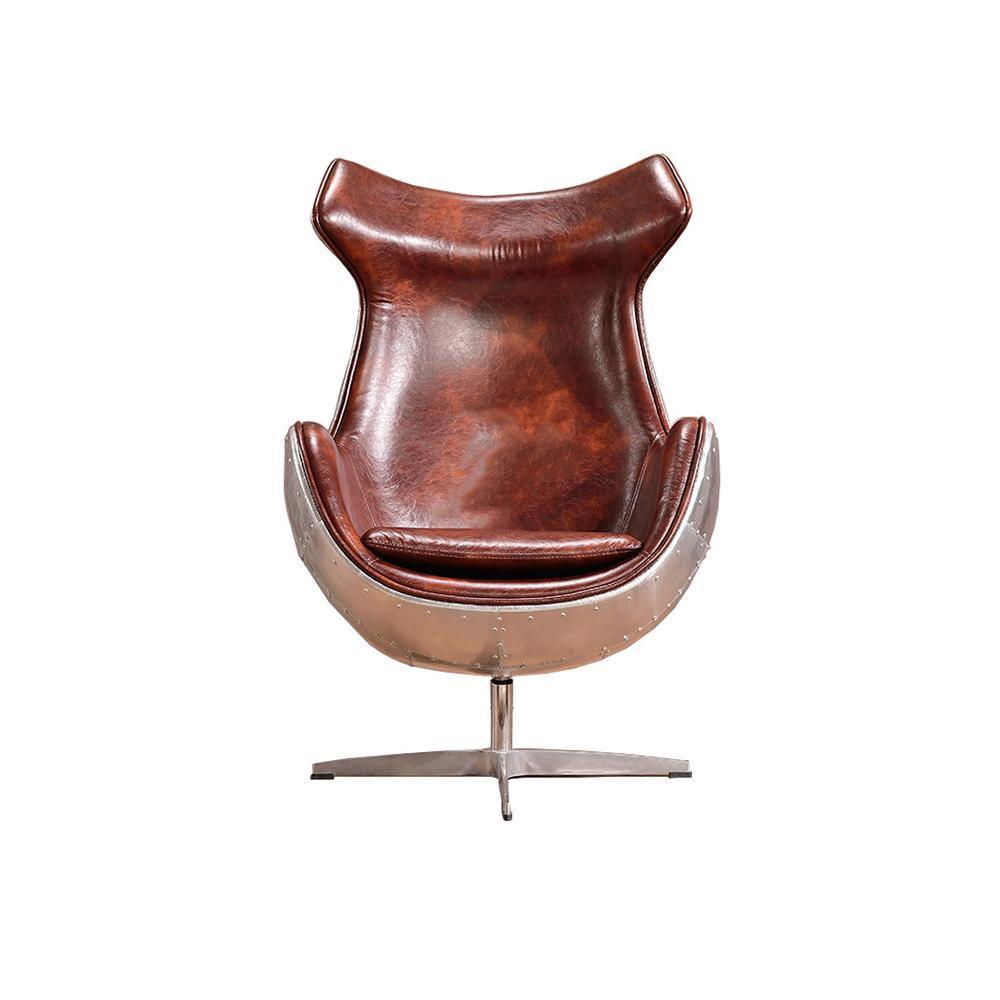 A3 Aviator Egg chair, Brown Leather, Aluminium