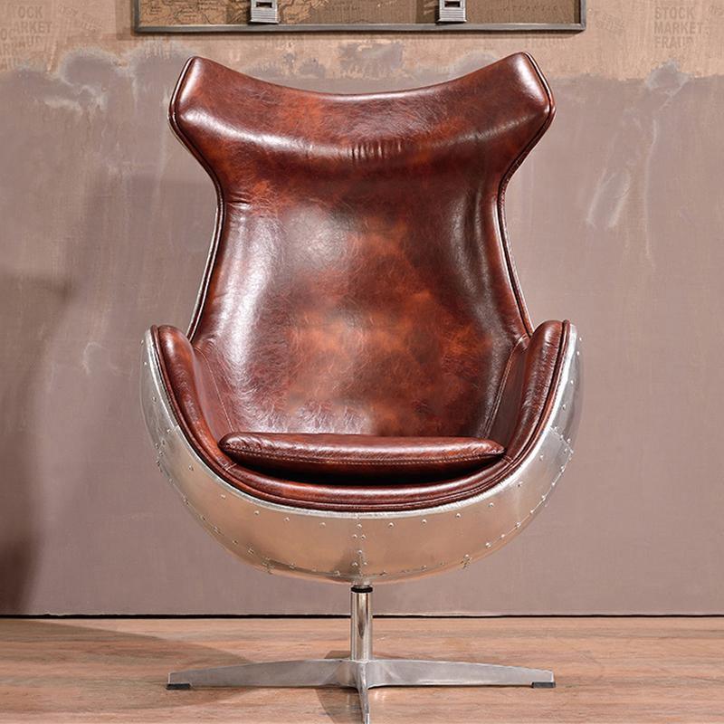 A3 Aviator Egg chair, Brown Leather, Aluminium