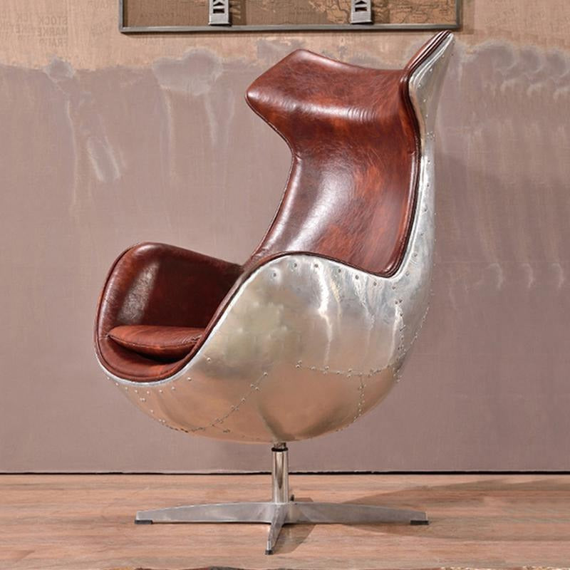A3 Aviator Egg chair, Brown Leather, Aluminium