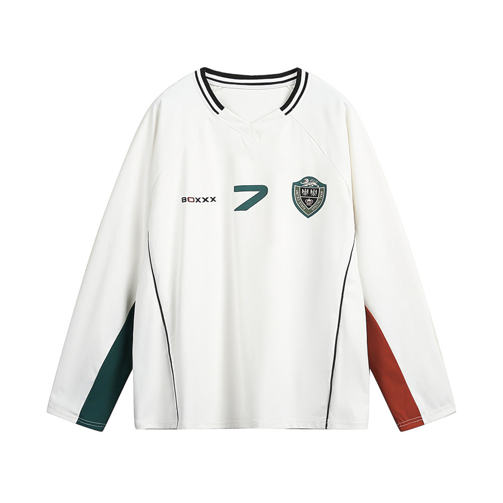 Hip Hop Trend Color Contrast Patchwork Long Sleeve V-neck Sports