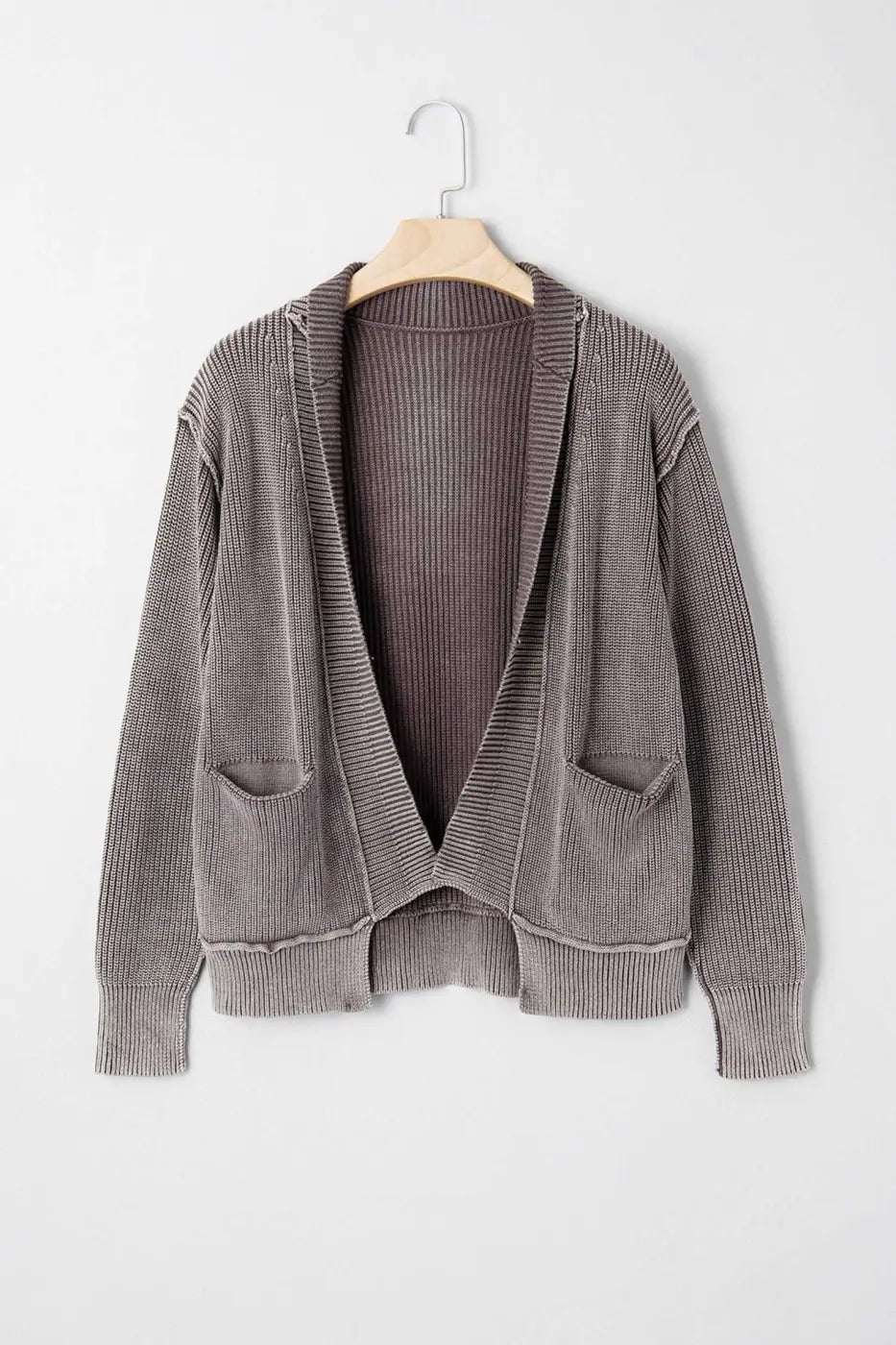 Stonewash Patchwork Knit Open Cardigan Women UK