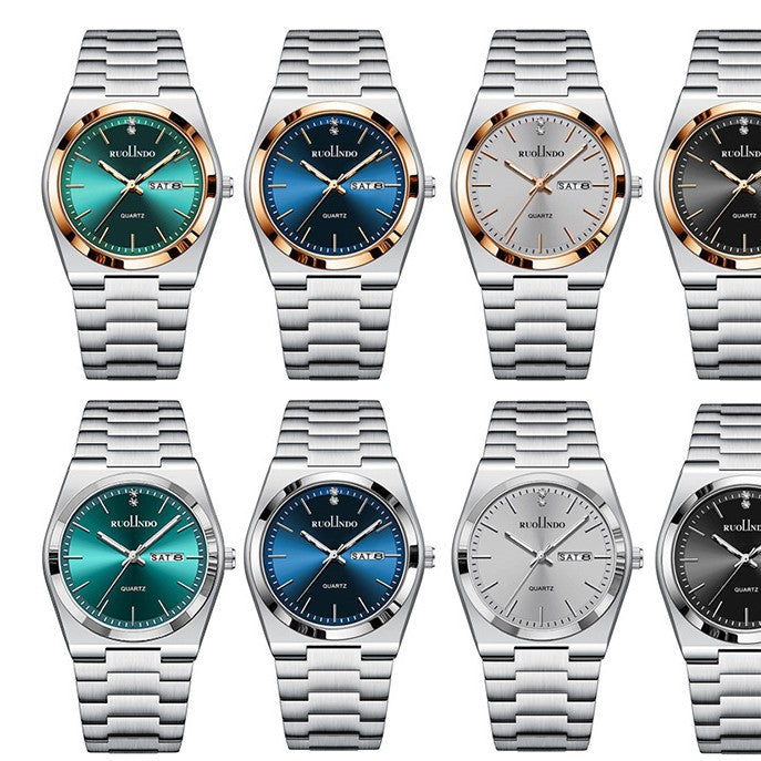 Ultra-thin Butterfly-clasp Steel-band Quartz Mens Watch