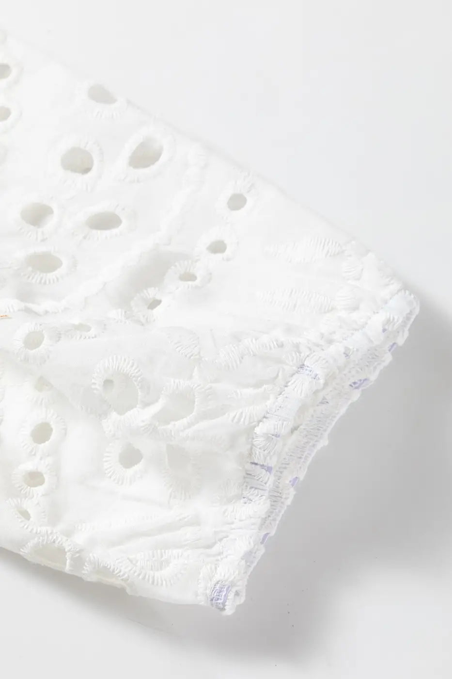 Women's White Cutwork Embroidered Puff Sleeve Crop Top