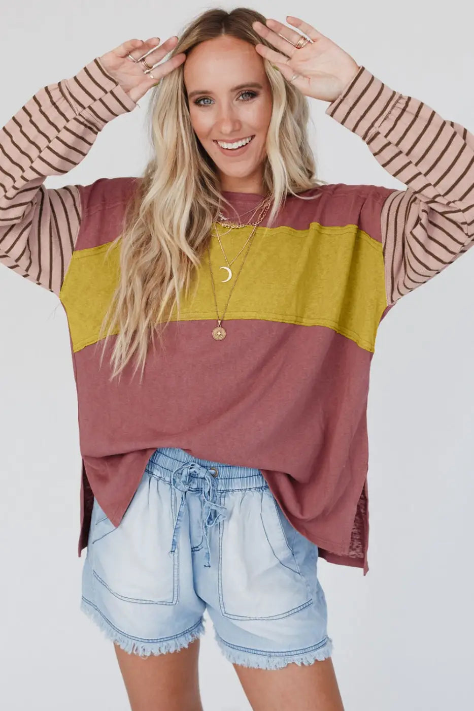 Color Block Bishop Sleeve Top Women UK