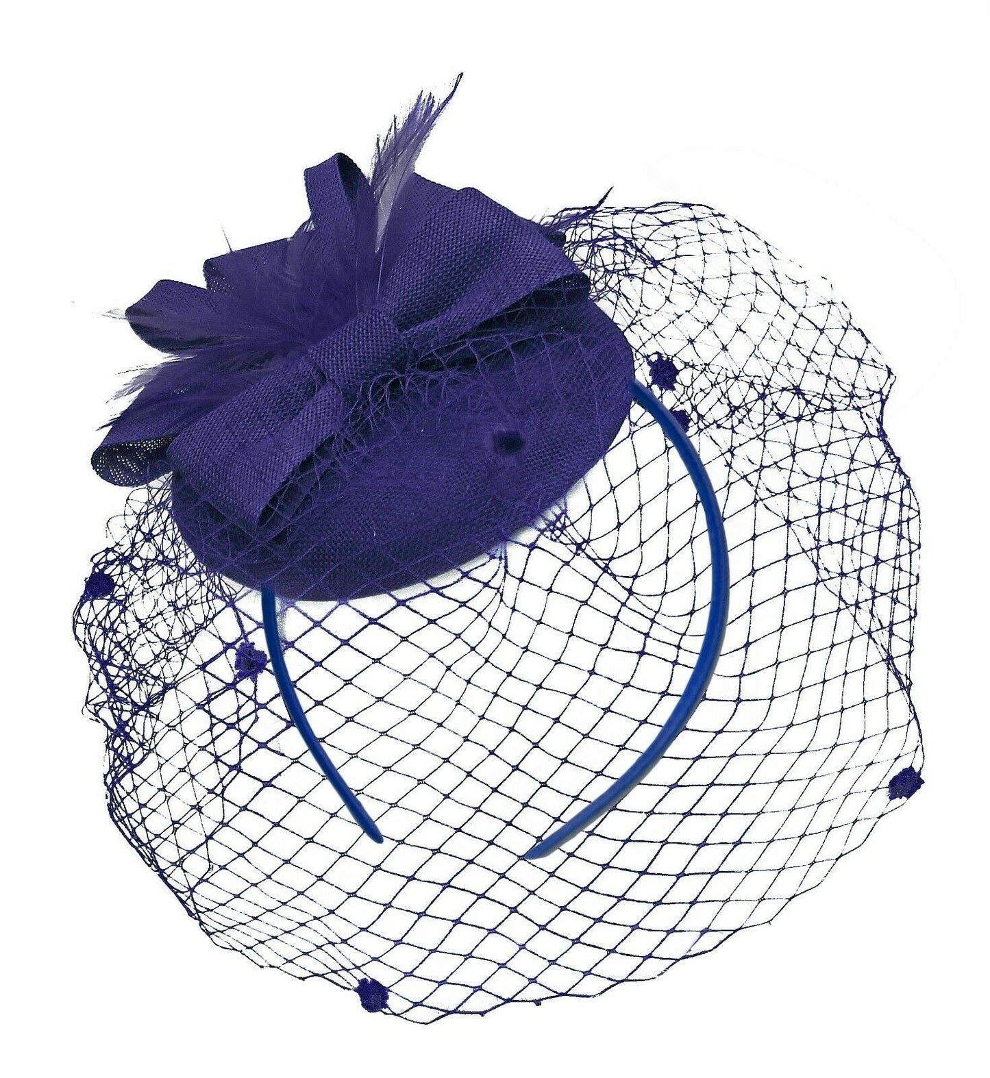 Round Pillbox Birdcage Veil Bow Sinamay Headband Fascinator Weddings Ascot Races