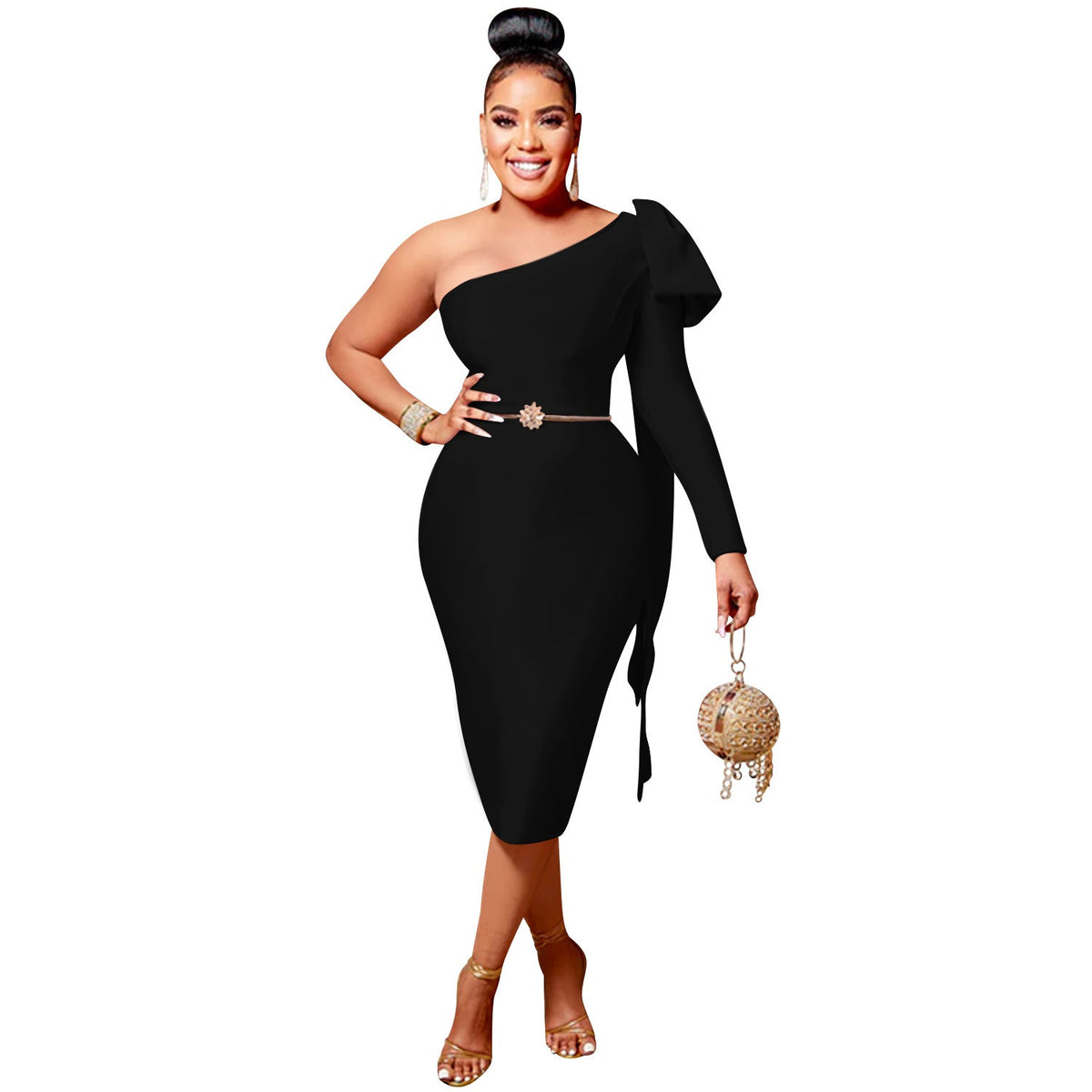 Women's Fashion Slash Neck Single Long Sleeve Dress
