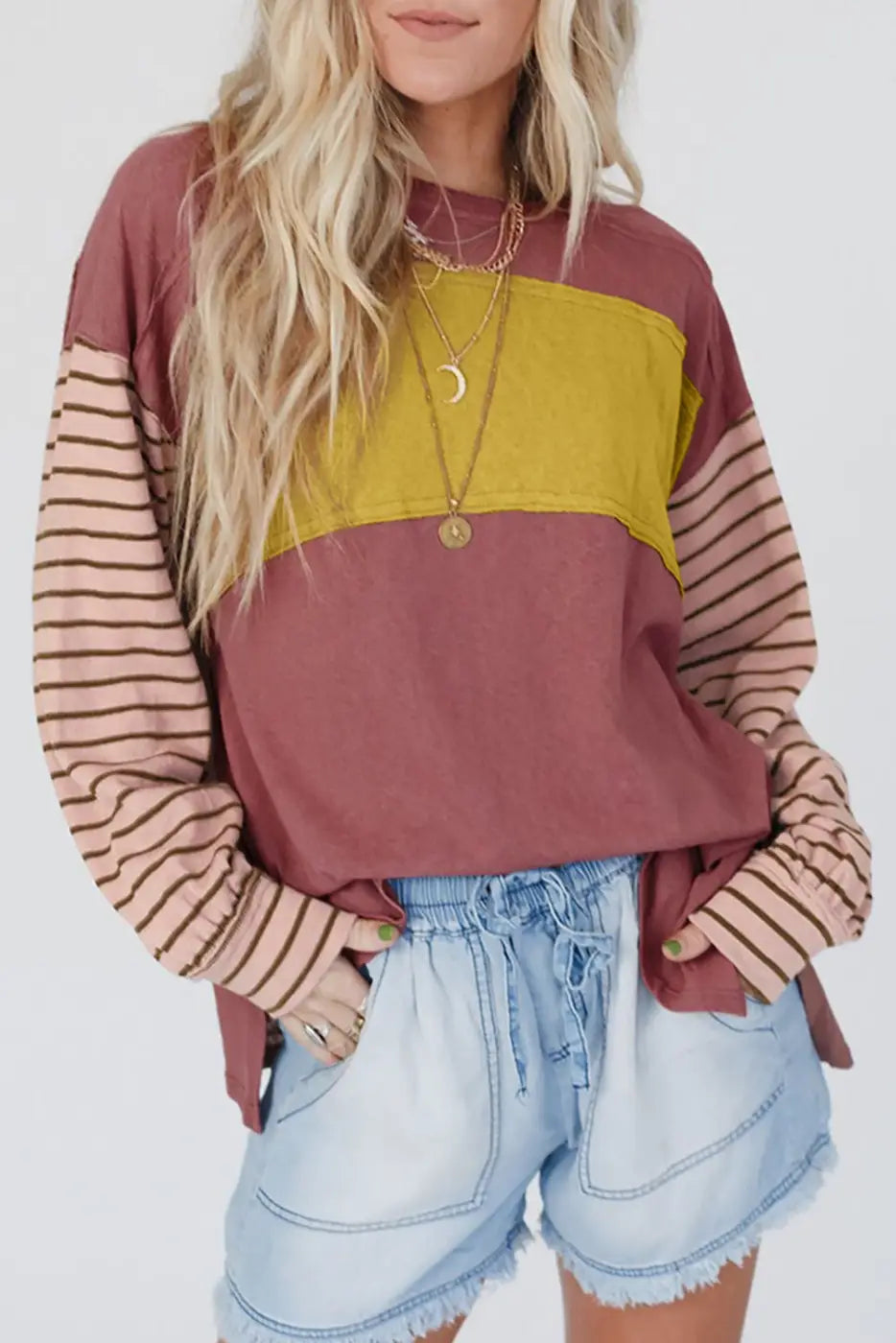 Color Block Bishop Sleeve Top Women UK