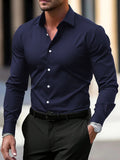 Men's Shirt Business Button Down Shirt Summer Solid Color Long Sleeve Lapel Vacation Shirt Fashion Temperament Casual Tops