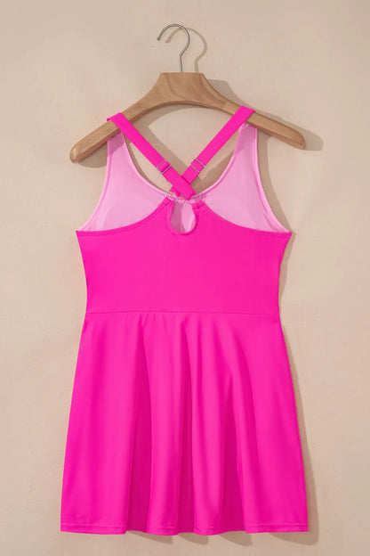 Pink Swim Dress With Built-In Shorts One Piece Swimsuit Women UK