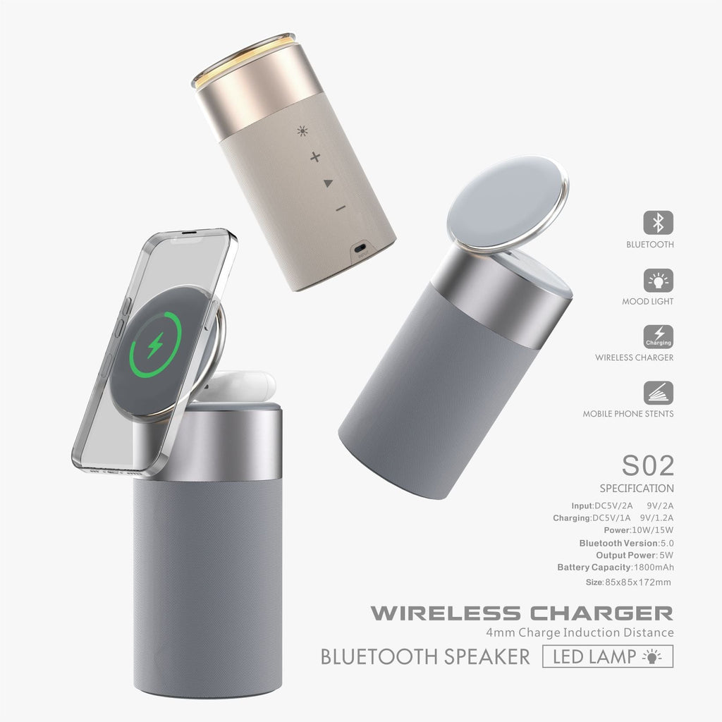 3-in-1 Wireless Charging Station with Bluetooth Speaker & LED Lamp | iPhone AirPods Charger
