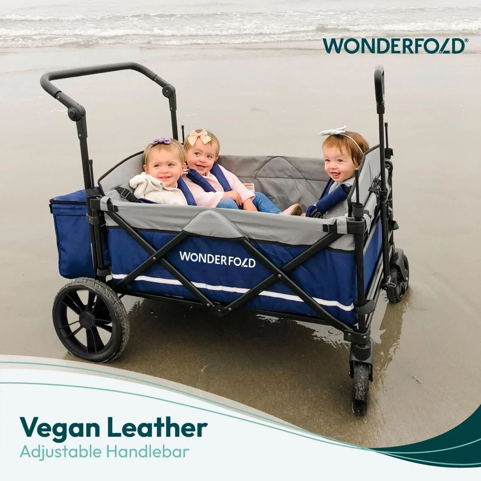 Wonderfold X4R Push and Pull Quad Stroller Wagon - Sapphire Navy