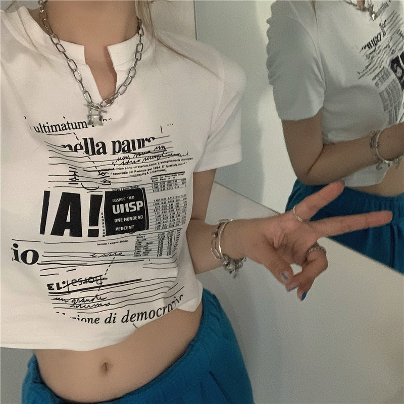 Summer New White V-Neck Short Sleeve T-Shirt Women