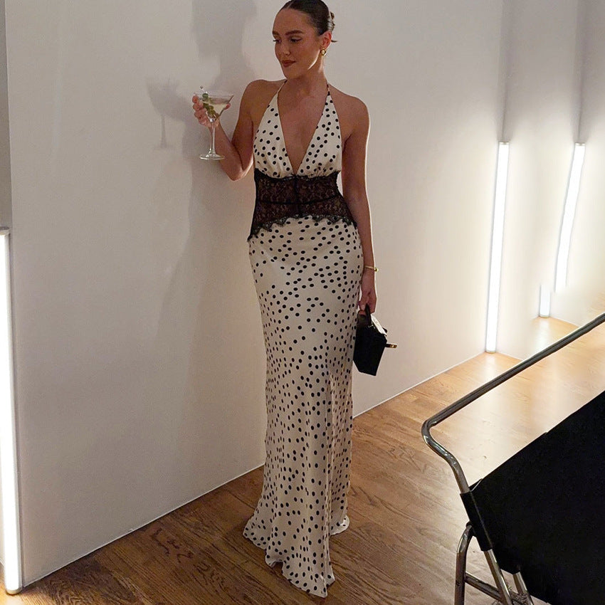 Polyester Hollow-out Lace Patchwork Dress