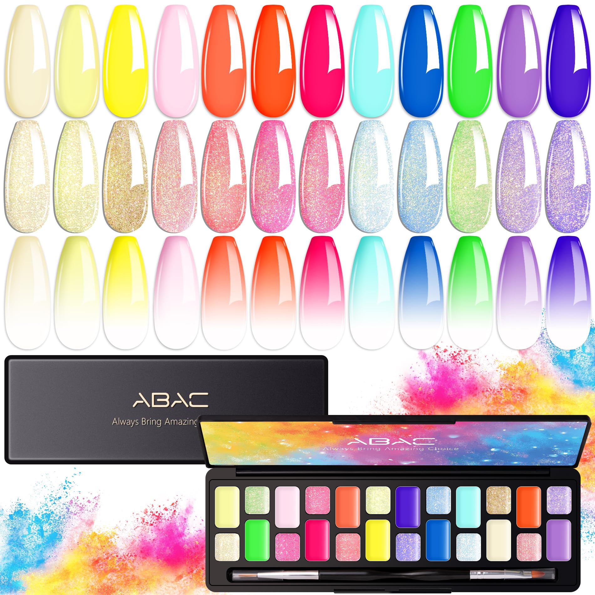 ABAC 24 Color Solid Gel Nail Polish Kit – HEMA-FREE, No-Spill Rainbow Shades with Pro Brush