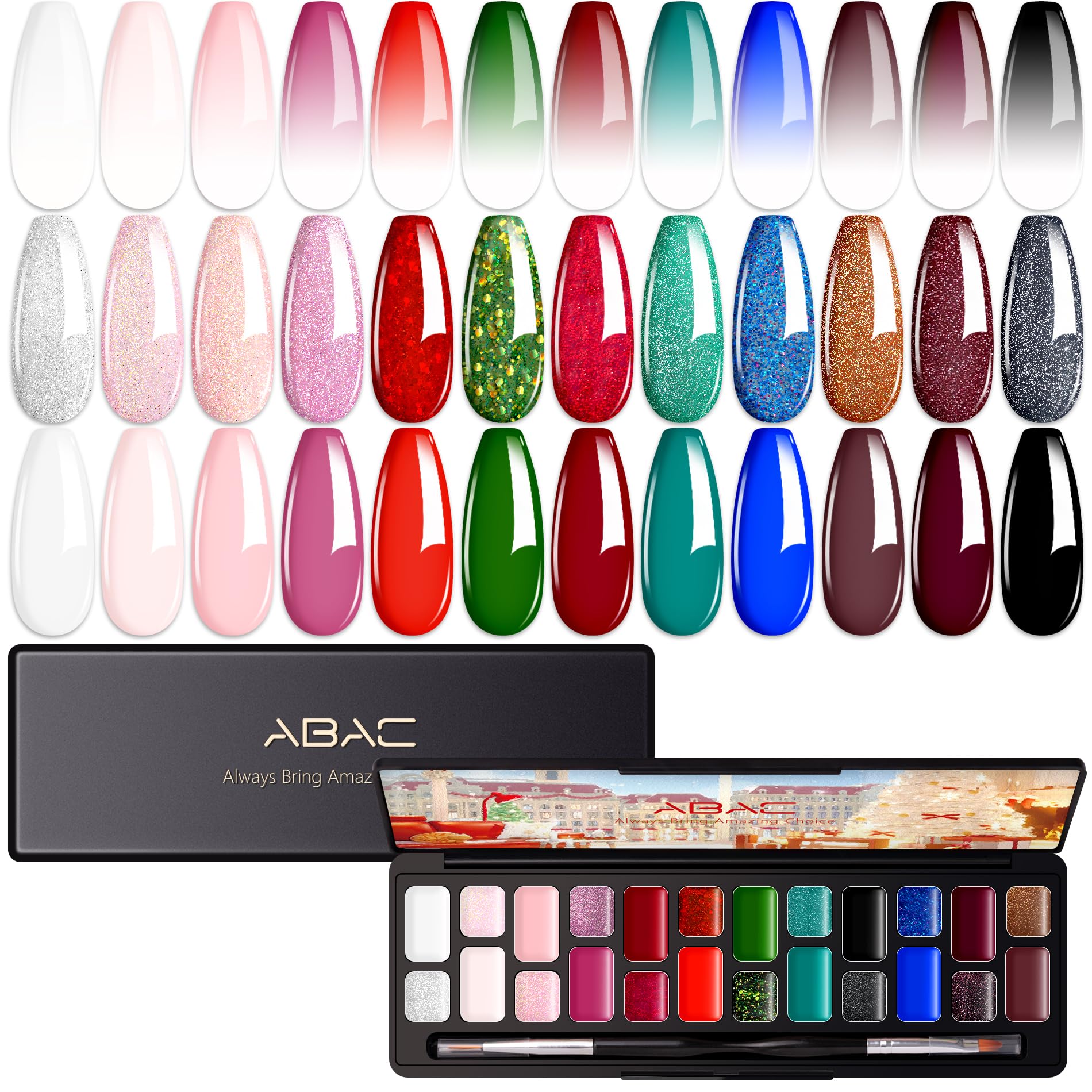 ABAC 24 Colors Christmas Nail Art Gel Kit – Ombre, Blooming Aura, No Wipe UV/LED