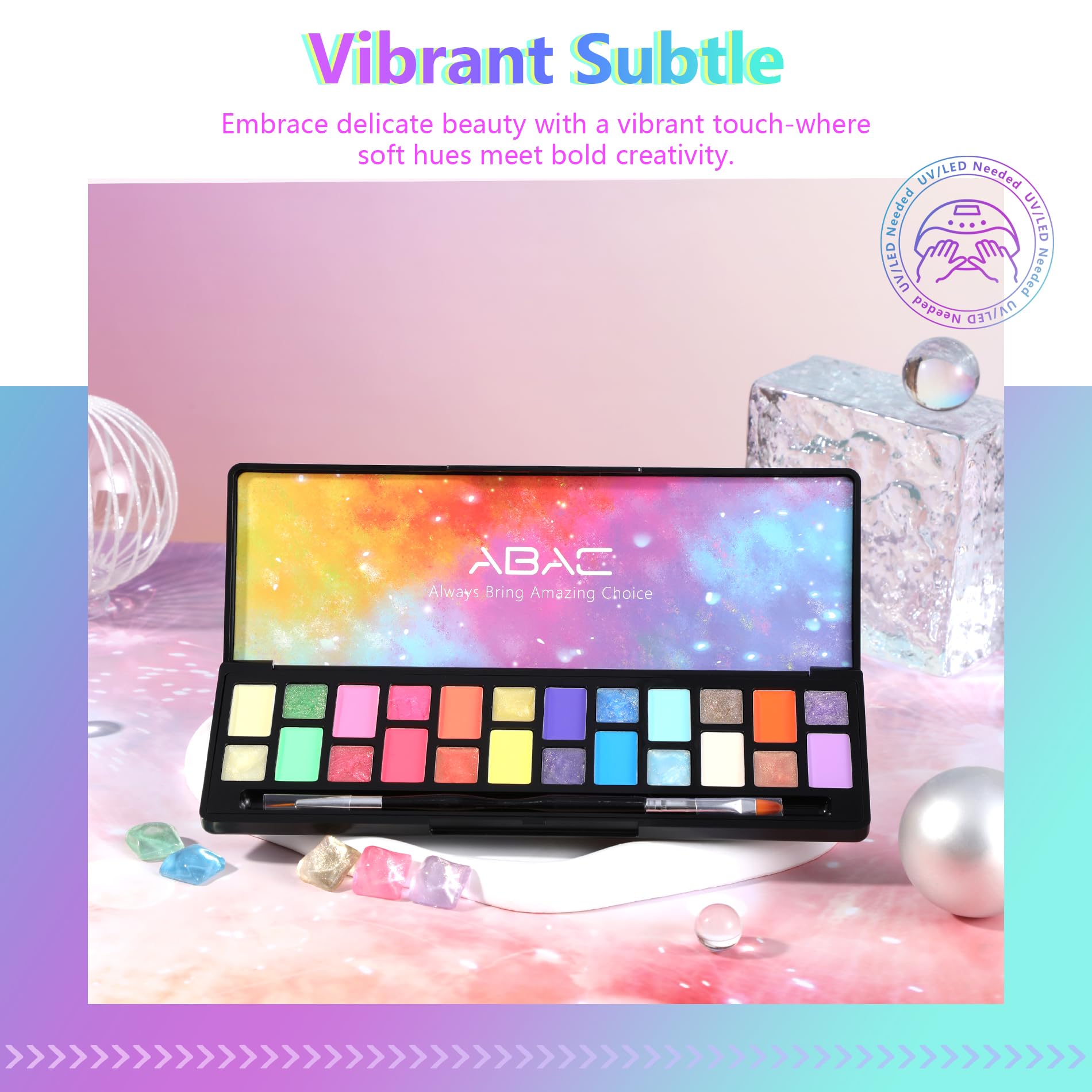 ABAC 24 Color Solid Gel Nail Polish Kit – HEMA-FREE, No-Spill Rainbow Shades with Pro Brush