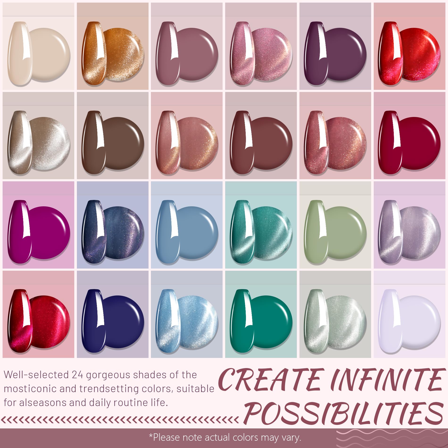ABAC Solid Cat Eye Gel Nail Polish Palette — 24 HEMA-Free Colors with Brush & Magnet